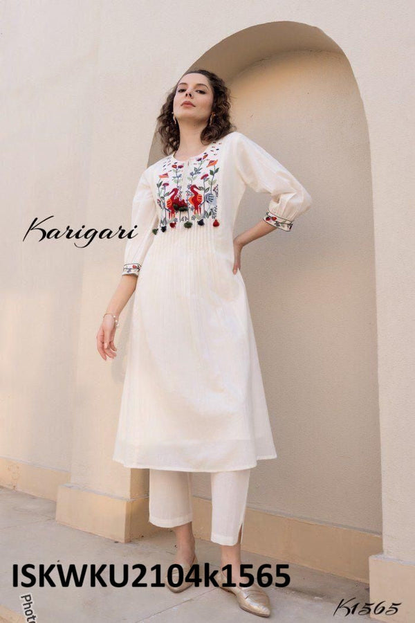 Embroidered Malmal Cotton Kurti With Pant-ISKWKU2104k1565