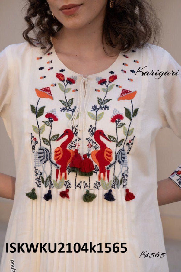 Embroidered Malmal Cotton Kurti With Pant-ISKWKU2104k1565