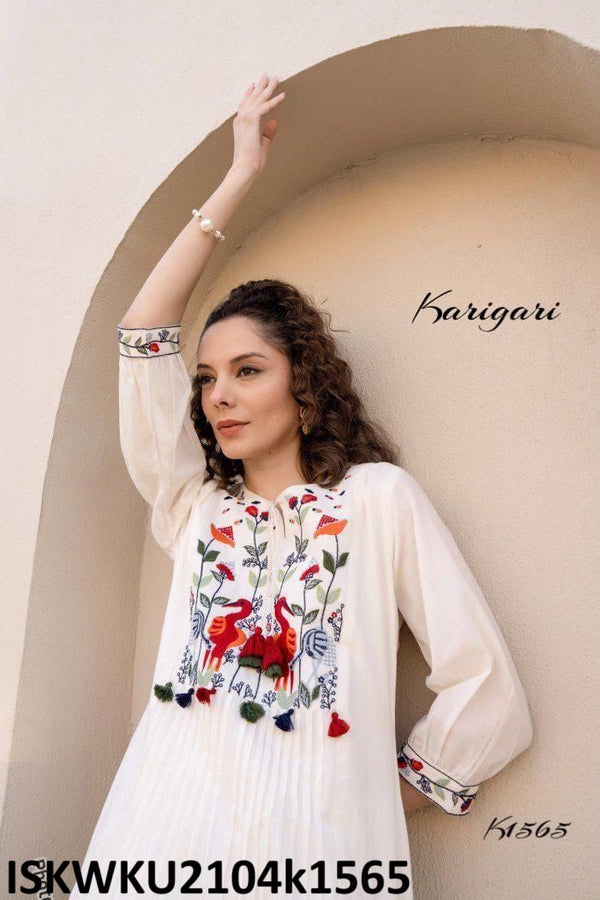 Embroidered Malmal Cotton Kurti With Pant-ISKWKU2104k1565