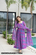 Printed Organza Anarkali Kurti With Silk Pant And Dupatta-ISKWSU040817994