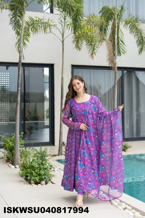 Printed Organza Anarkali Kurti With Silk Pant And Dupatta-ISKWSU040817994