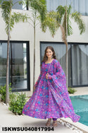 Printed Organza Anarkali Kurti With Silk Pant And Dupatta-ISKWSU040817994