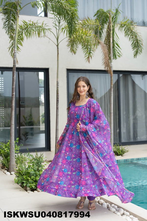 Printed Organza Anarkali Kurti With Silk Pant And Dupatta-ISKWSU040817994