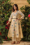 Embroidered Malmal Chanderi Anarkali Kurti With Pant And Dupatta-ISKWSU040817995