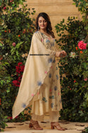Embroidered Malmal Chanderi Anarkali Kurti With Pant And Dupatta-ISKWSU040817995