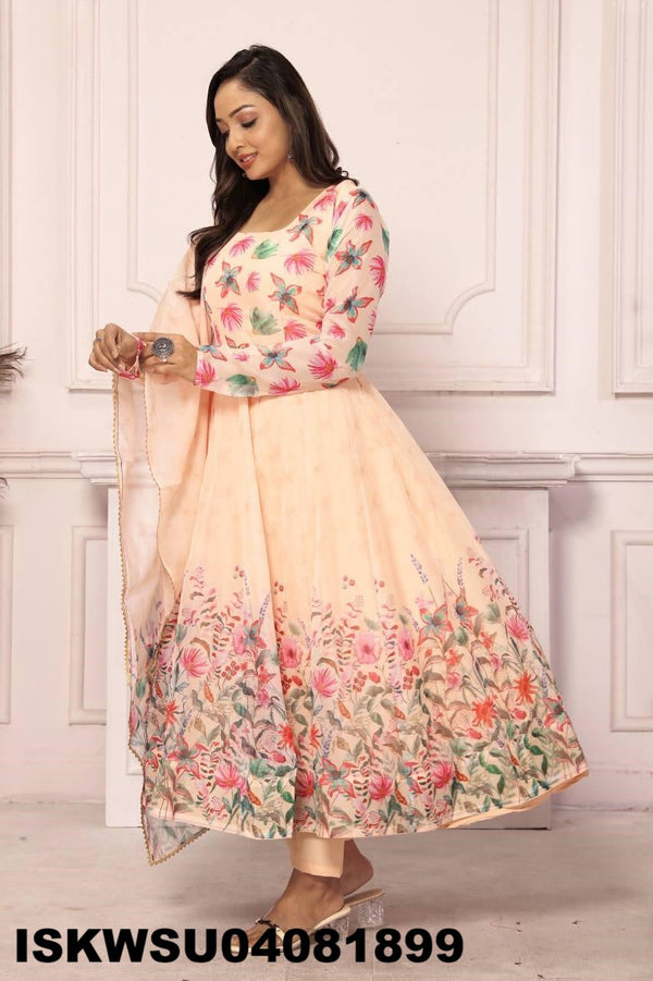 Floral Printed Tabby Silk Anarkali Kurti With Pant And Dupatta-ISKWSU04081899