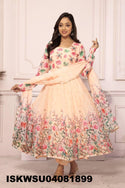 Floral Printed Tabby Silk Anarkali Kurti With Pant And Dupatta-ISKWSU04081899