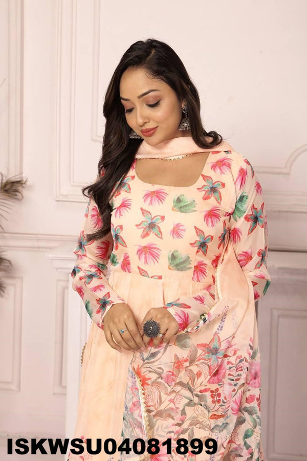 Floral Printed Tabby Silk Anarkali Kurti With Pant And Dupatta-ISKWSU04081899