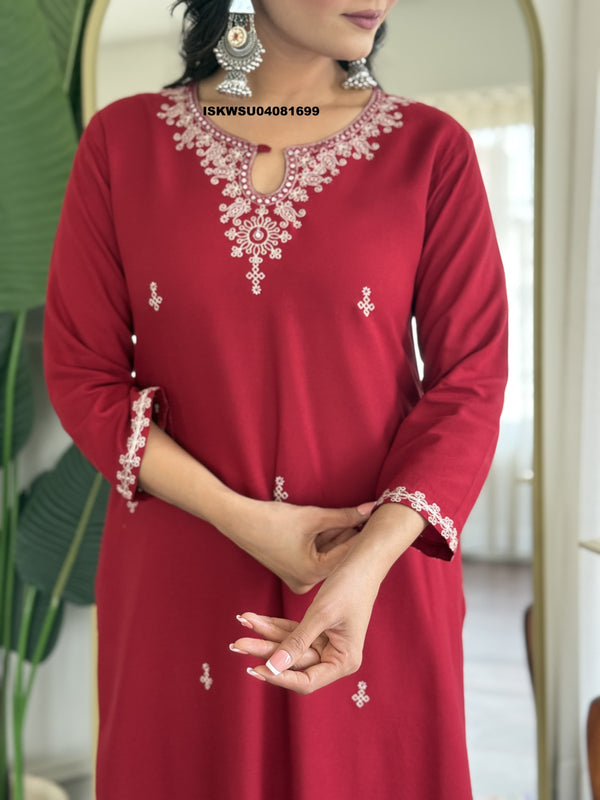 Embroidered Cotton Silk Kurti With Pant And Printed Dupatta-ISKWSU04081699