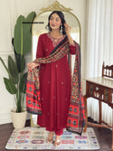 Embroidered Cotton Silk Kurti With Pant And Printed Dupatta-ISKWSU04081699