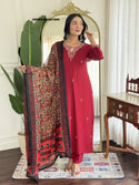Embroidered Cotton Silk Kurti With Pant And Printed Dupatta-ISKWSU04081699