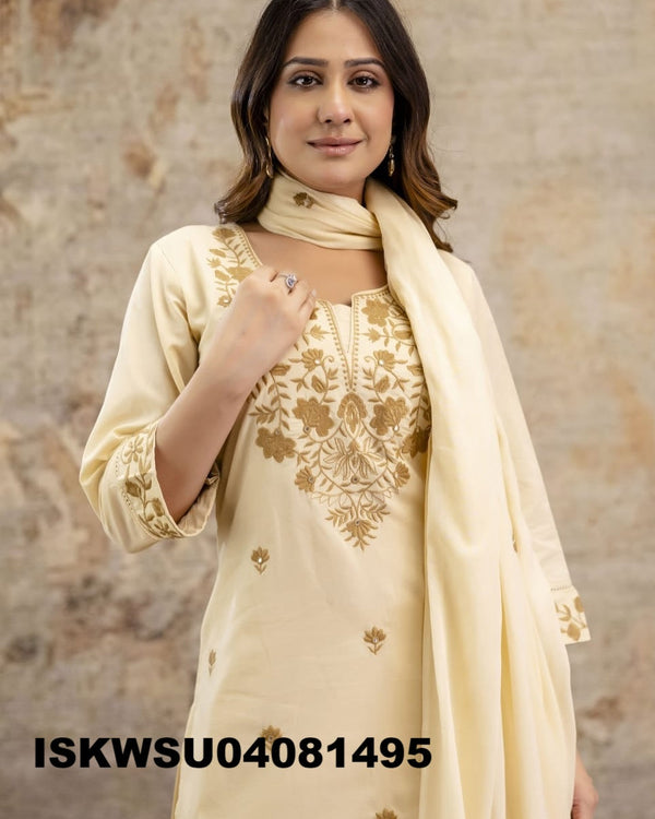 Embroidered Cotton Kurti With Pant And Malmal Cotton Dupatta-ISKWSU04081495