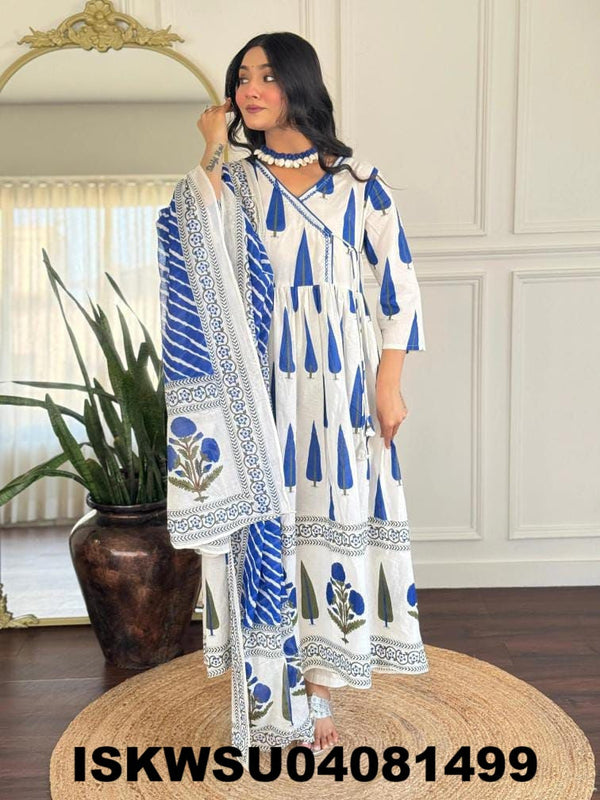 Printed Cotton Anarkali Kurti With Pant And Dupatta-ISKWSU04081499