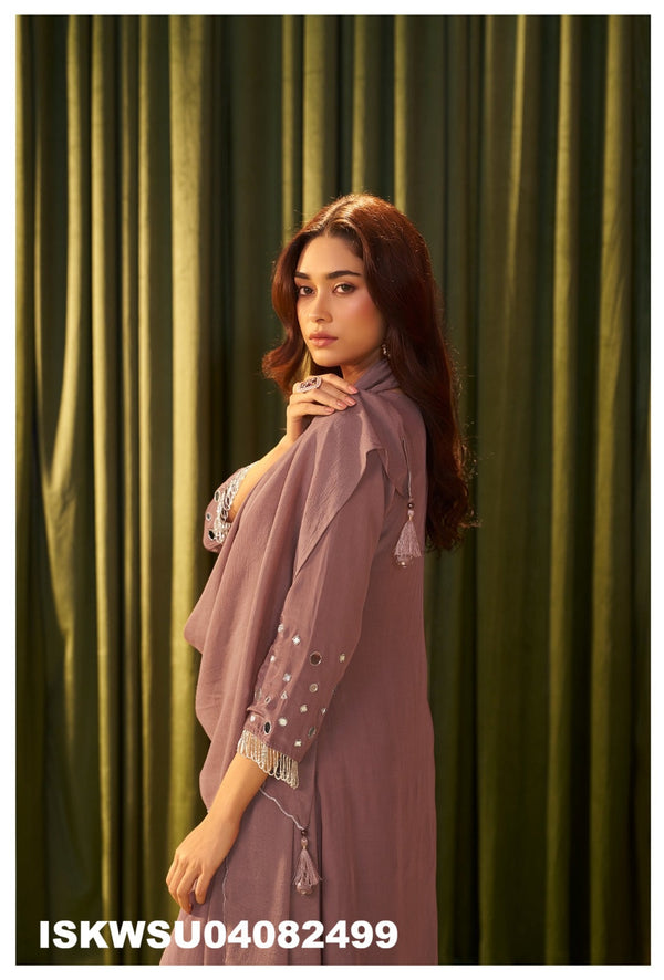 Embroidered Crepe Kurti With Pant And Sequined Dupatta-ISKWSU04082499