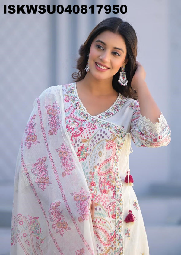 Printed Cotton Kurti With Pant And Dupatta-ISKWSU040817950