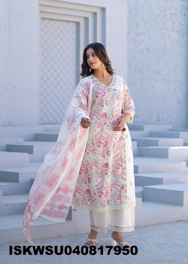 Printed Cotton Kurti With Pant And Dupatta-ISKWSU040817950