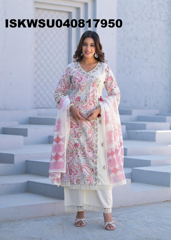 Printed Cotton Kurti With Pant And Dupatta-ISKWSU040817950