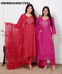 Lehariya Printed Cotton Kurti With Pant And Kota Doriya Dupatta-ISKWSU040817951