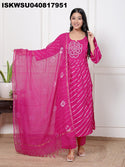 Lehariya Printed Cotton Kurti With Pant And Kota Doriya Dupatta-ISKWSU040817951