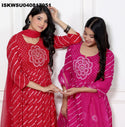 Lehariya Printed Cotton Kurti With Pant And Kota Doriya Dupatta-ISKWSU040817951