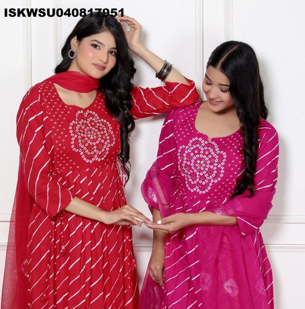 Lehariya Printed Cotton Kurti With Pant And Kota Doriya Dupatta-ISKWSU040817951