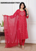 Lehariya Printed Cotton Kurti With Pant And Kota Doriya Dupatta-ISKWSU040817951