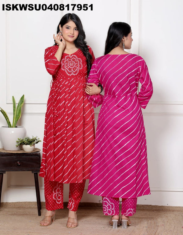 Lehariya Printed Cotton Kurti With Pant And Kota Doriya Dupatta-ISKWSU040817951