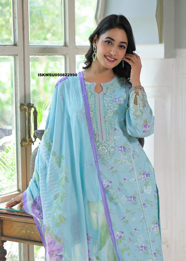Printed Cotton Kurti With Pant And Dupatta-ISKWSU050822990