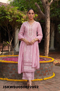 Embroidered Malmal Chanderi Kurti With Pant And Dupatta-ISKWSU050822992