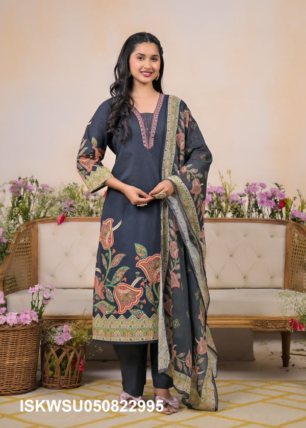 Printed Cotton Kurti With Pant And Dupatta-ISKWSU050822995