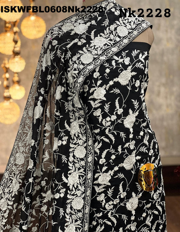 Embroidered Malmal Chanderi Kurti With Bottom And Dupatta-ISKWFBL0608Nk2228