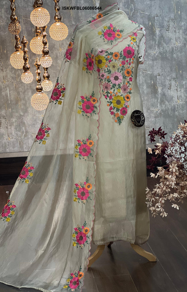 Embroidered Shimmer Organza Kurti With Shantoon Bottom And Dupatta-ISKWFBL06086544