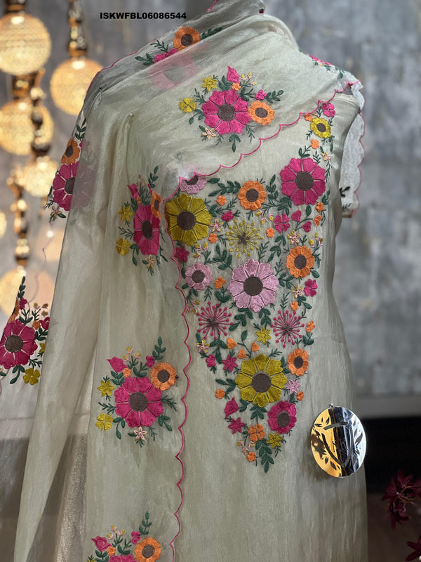 Embroidered Shimmer Organza Kurti With Shantoon Bottom And Dupatta-ISKWFBL06086544
