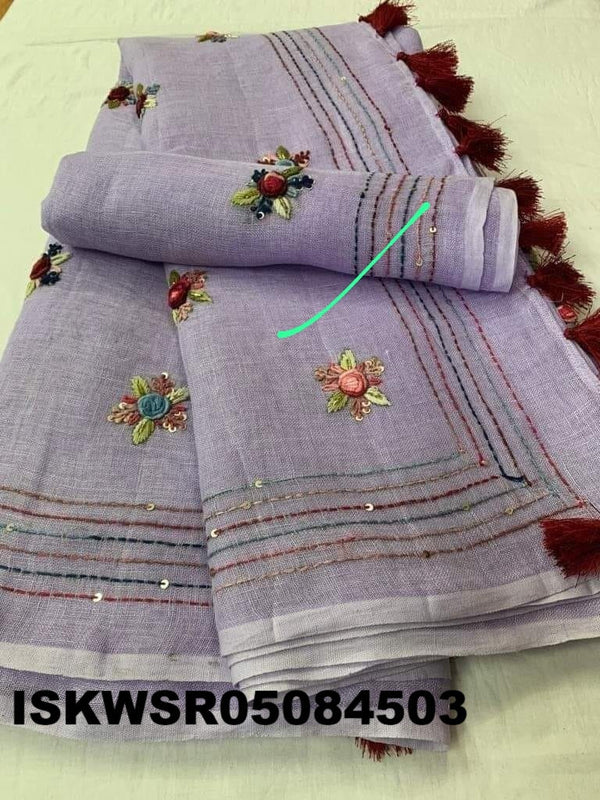 Embroidered Linen Saree With Blouse-ISKWSR05084503