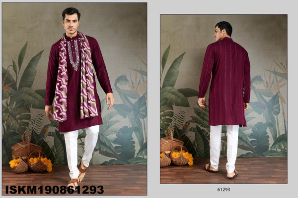Self Zari Weaved Viscose Kurta With Printed Dupatta-ISKM190861291/92/93/94