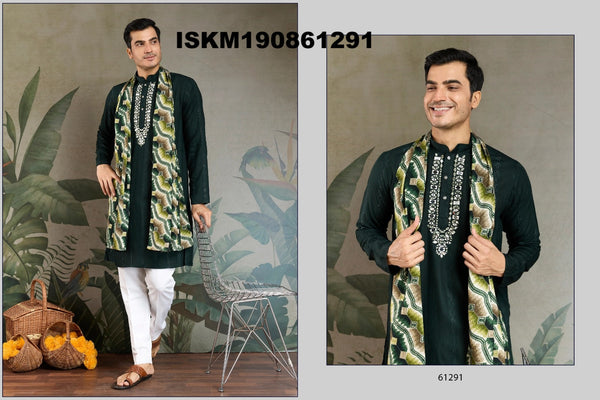Self Zari Weaved Viscose Kurta With Printed Dupatta-ISKM190861291/92/93/94