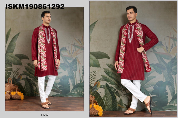 Self Zari Weaved Viscose Kurta With Printed Dupatta-ISKM190861291/92/93/94