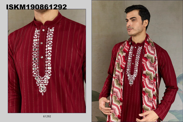 Self Zari Weaved Viscose Kurta With Printed Dupatta-ISKM190861291/92/93/94