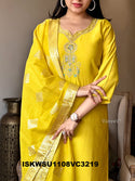 Embroidered Silk Kurti With Pant And Jacquard Chanderi Dupatta-ISKWSU1108VC3219