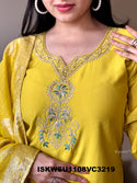 Embroidered Silk Kurti With Pant And Jacquard Chanderi Dupatta-ISKWSU1108VC3219