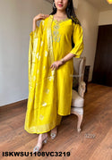 Embroidered Silk Kurti With Pant And Jacquard Chanderi Dupatta-ISKWSU1108VC3219