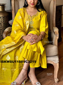 Embroidered Silk Kurti With Pant And Jacquard Chanderi Dupatta-ISKWSU1108VC3219