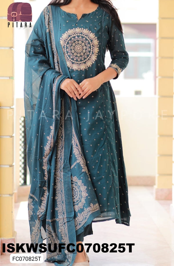Bandhani Printed Malmal Cotton Kurti With Pant And Dupatta-ISKWSUFC070825R/FC070825T
