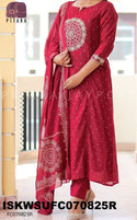 Bandhani Printed Malmal Cotton Kurti With Pant And Dupatta-ISKWSUFC070825R/FC070825T