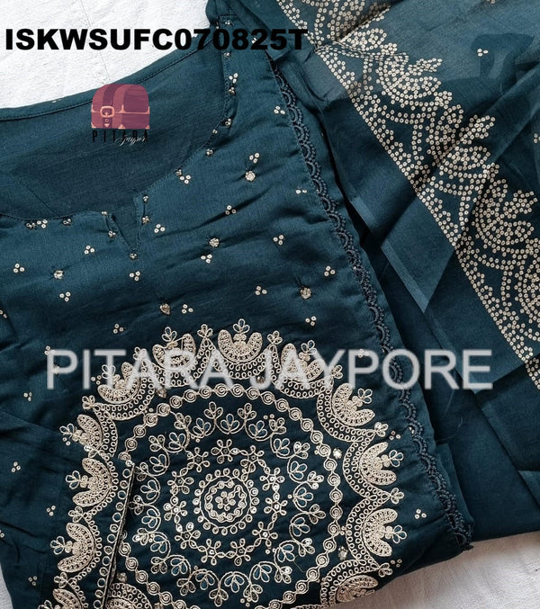 Bandhani Printed Malmal Cotton Kurti With Pant And Dupatta-ISKWSUFC070825R/FC070825T