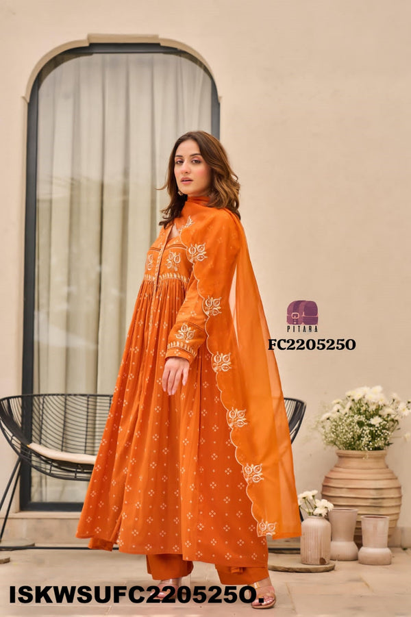 Bandhani Printed Malmal Cotton Kurti With Cotton Pant And Organza Dupatta-ISKWSUFC220525O.