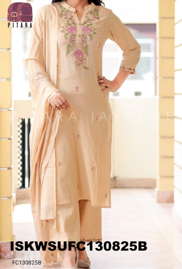 Embroidered Cotton Kurti With Pant And Dupatta-ISKWSUFC130825B