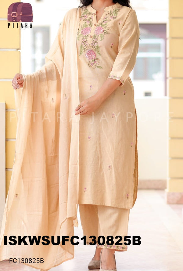 Embroidered Cotton Kurti With Pant And Dupatta-ISKWSUFC130825B