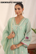 Embroidered Malmal Chanderi Kurti With Silk Pant And Dupatta-ISKWSUFC180825C/FC180825G