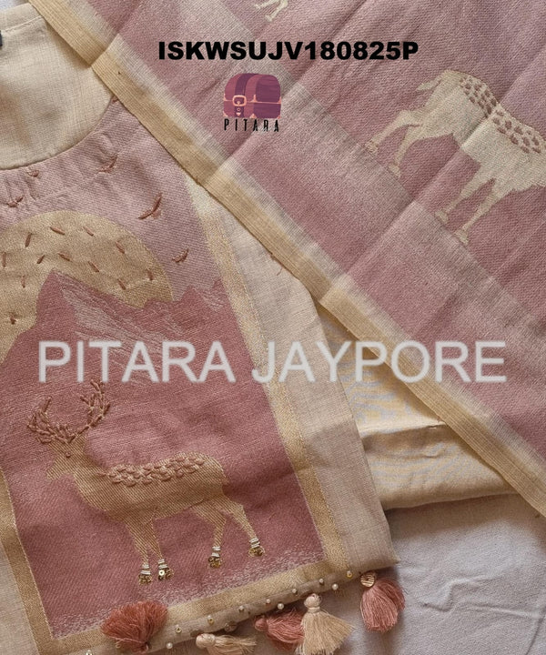 Embroidered Khadi Tissue Silk Kurti With Pant And Dupatta-ISKWSUJV180825P/JV180825B